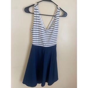 Charming Charlie Dress Womens Size S Navy Blue White Striped Sleeveless